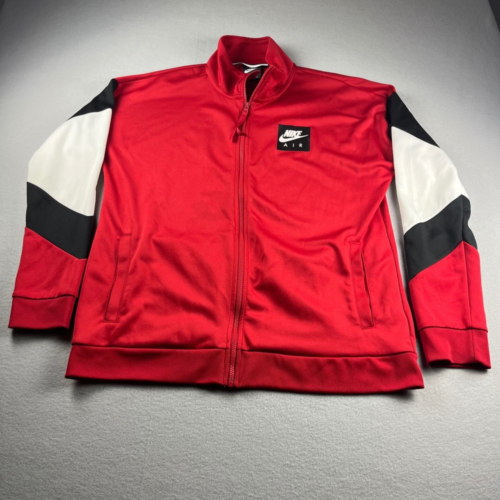 Nike Air Mens Track Jacket Red White Black Colorblock Full Zip Large